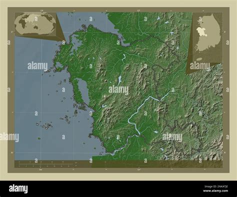 Chungcheongnam-do, province of South Korea. Elevation map colored in ...