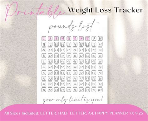 Printable Weight Loss Tracker Etsy