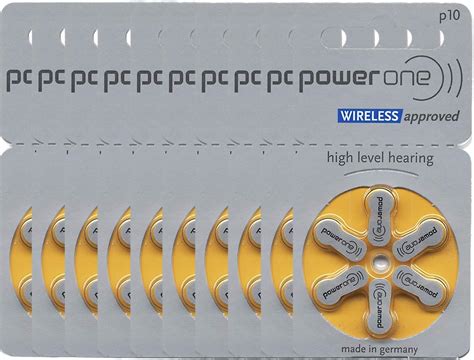 Powerone Battery 10 60eapkg P10 Zinc Air Hearing Aid Batteries Yellow Size 10 Pack Of 60