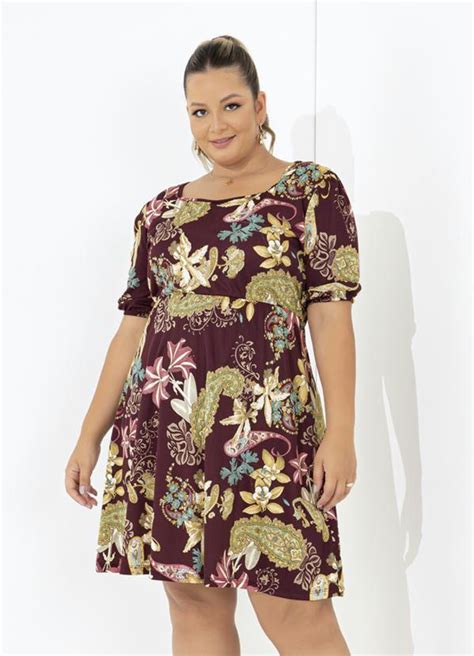 Vestido Floral Bord Mangas Plus Size Marguerite