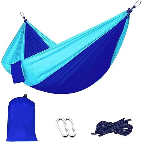 Hamac De Camping Double L Ger En Tissu De Parachute T Bleu Pour