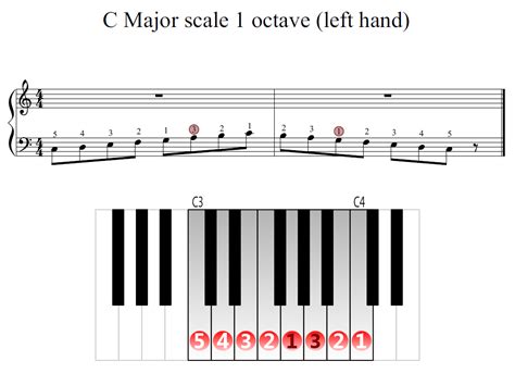 C Major scale 1 octave (left hand) | Piano Fingering Figures