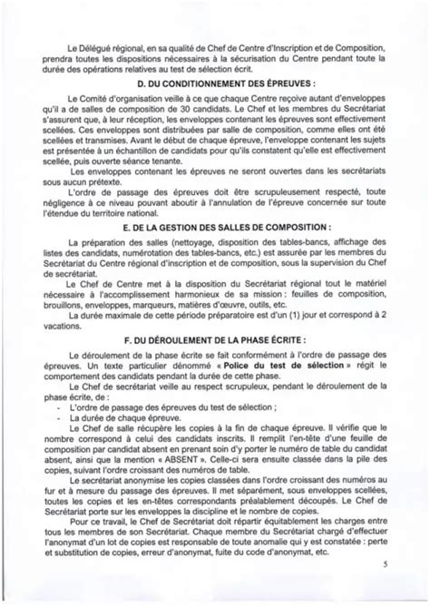 Mesures Prises Pour le Bon Déroulement du Test de Sélection écrit pour