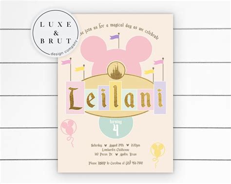 Magical Birthday Party Invitation Disneyland Girl Pastel Colors Wdw