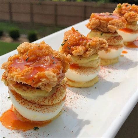 Spicy Honey Fried Chicken Deviled Eggs Recipe With Spicy Honey Sauce