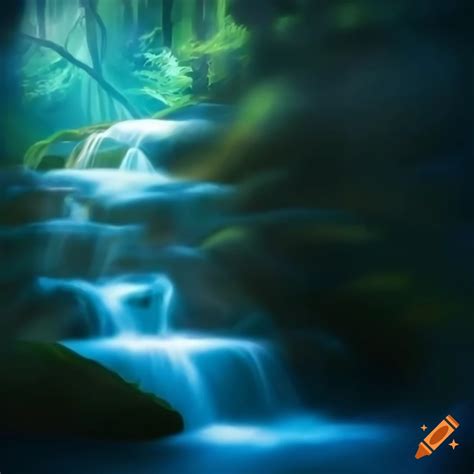 Anime Art Of A Waterfall In The Woods