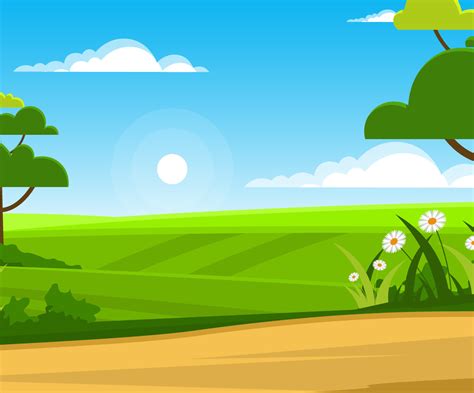 Summer Fresh Green Nature Field Land Sky Landscape Illustration