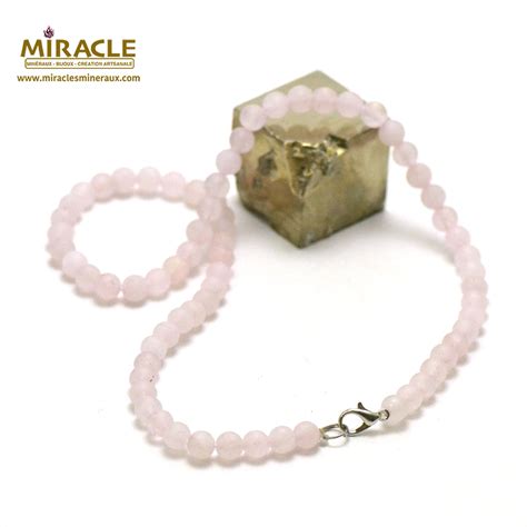 Collier Quartz Rose Givr Perle Mat Ronde Mm Collier Quartz Rose