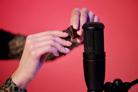 Breaking Chocolate Bar for ASMR Stock Photo - Image of microphone, sound: 248479826