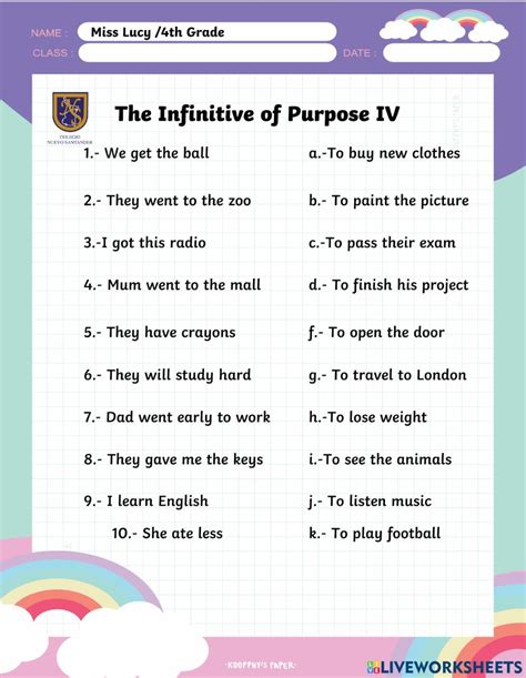 Infinitive Of Purpose Exercises Elementary A Diciembre