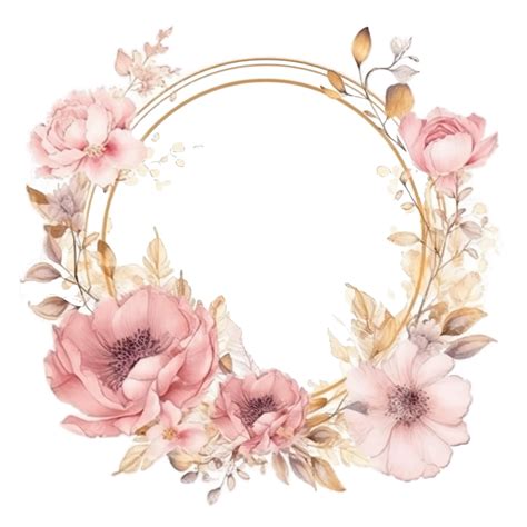 Couronne De Cadre Or Aquarelle Fleur Rose PNG Aquarelle Fleur