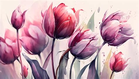 Premium AI Image | A painting of tulips in purple and pink