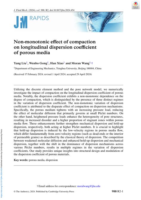 Pdf Non Monotonic Effect Of Compaction On Longitudinal Dispersion