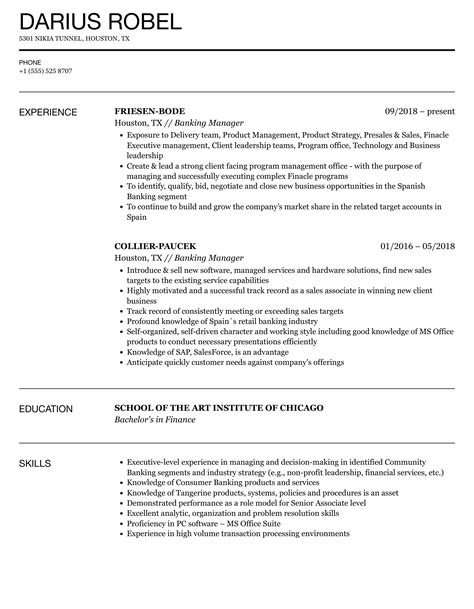 Banking Manager Resume Samples Velvet Jobs