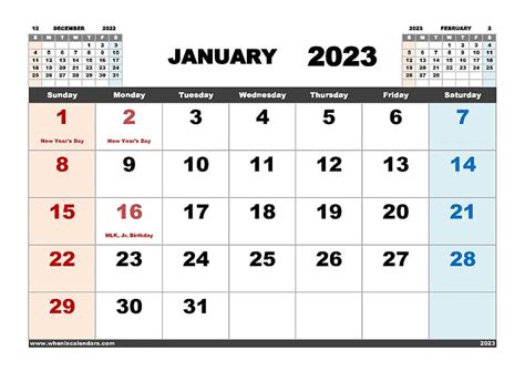 Calendario Enero 2023 Para Imprimir Con Dias Festivos En Apaisado PDF