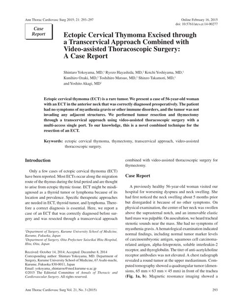 PDF Ectopic Cervical Thymoma Excised Through A Transcervical Approach