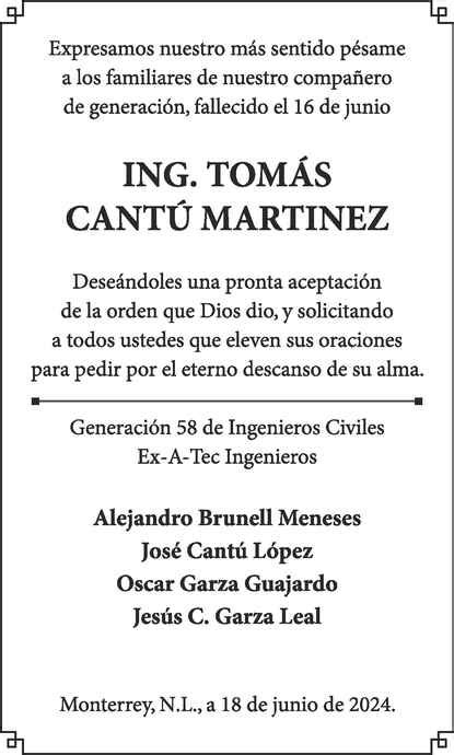 Don Tom S Cant Mart Nez Obituario Esquela