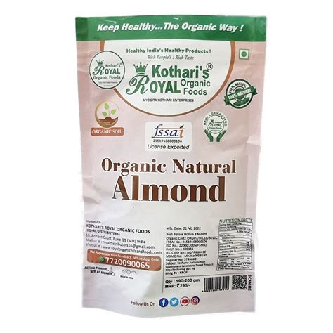 Kothari S Royal Organic Almond Packaging Size Gm At Rs Kg In Pune