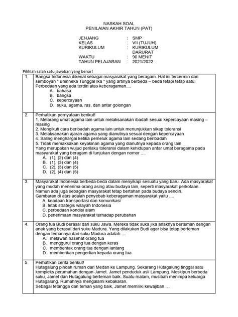 Revisi Soal Pat Ppkn Kls 7 Genap 2021 2022 Pdf