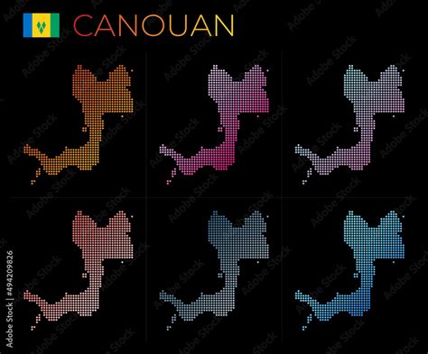 Canouan dotted map set. Map of Canouan in dotted style. Borders of the island filled with ...