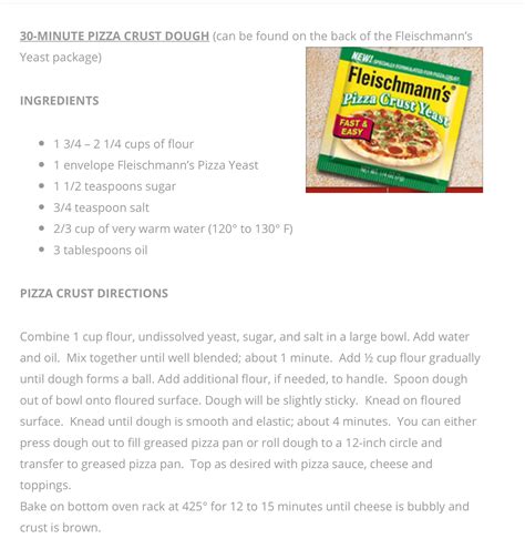 Fleischmann’s Pizza Dough Yeast Recipe | Pizza recipes dough, Pizza ...