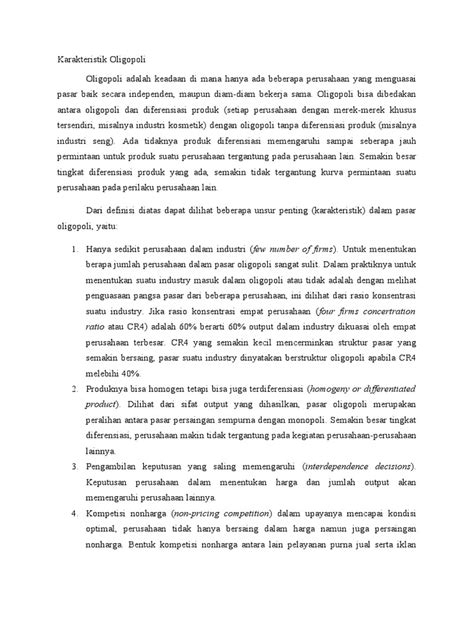 karakteristik oligopoli