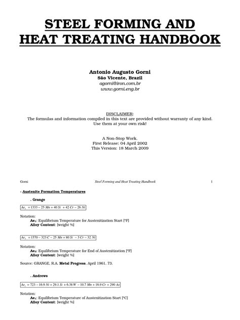 Steel Forming And Heat Treating Handbook Heat Treating Steel