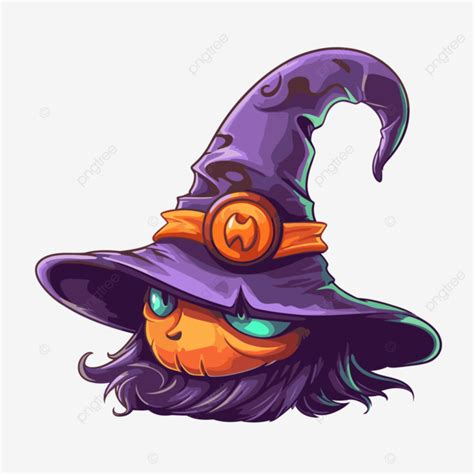 Halloween Witch Hat Vector Sticker Clipart Cute Witch Character In A