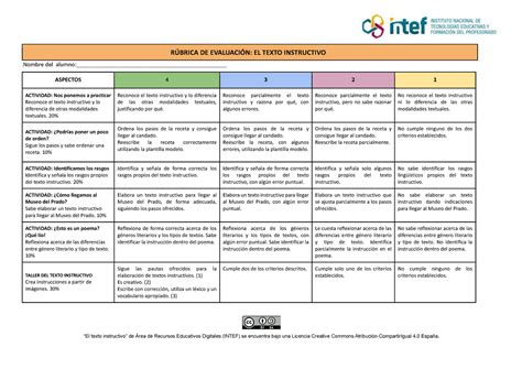 El Texto Instructivo Rubrica De Evaluacion El Texto Instructivo De