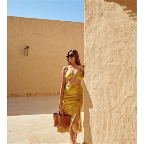 Golden High Waist Bikini Set With Ruched Skirt Swimwear India