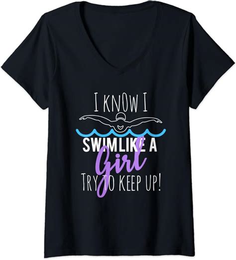 Womens Best Funny Swim Like A Girl Swimming T V Neck T Shirt