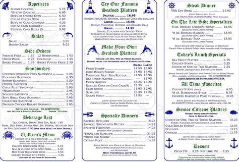 Menu At Captain Nance S Seafood Restaurant Calabash