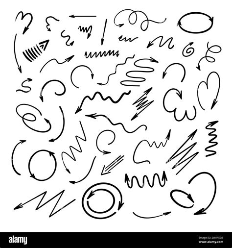 Arrows Set Simple Hand Drawn Vector Illustration Free Form Curved