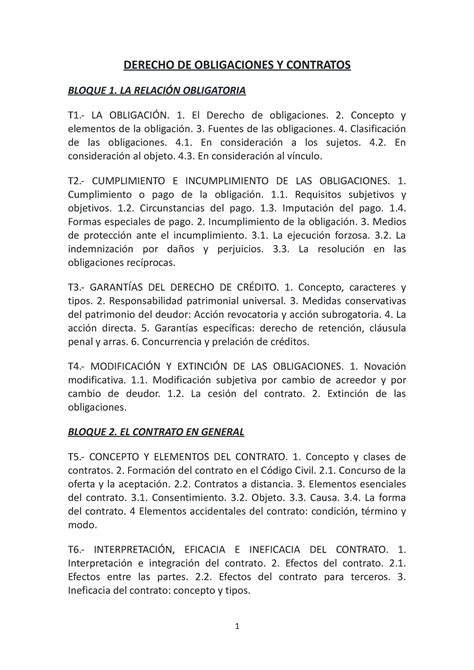 Temario Derecho De Obligaciones Y Contratos Derecho De Obligaciones Y Contratos Bloque 1 La