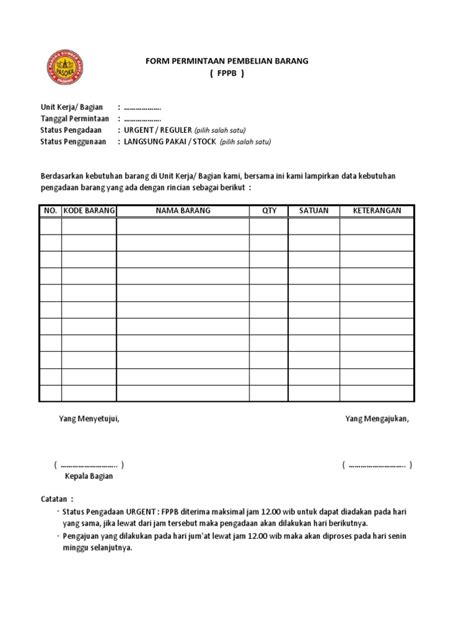 Form Permintaan Pembelian Barang Pdf