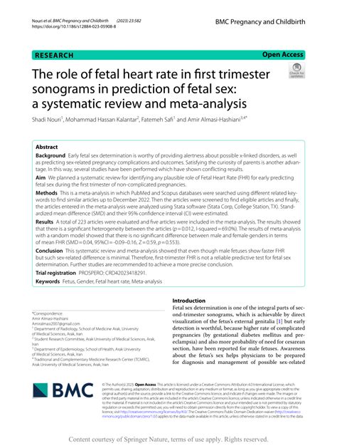 Pdf The Role Of Fetal Heart Rate In First Trimester Sonograms In Prediction Of Fetal Sex A