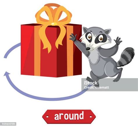 Preposition Wordcard With Raccoon Around Box Stock Illustration Download Image Now Activity