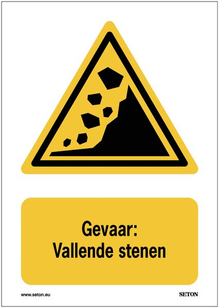 Verticale Waarschuwingsborden En Stickers Gevaar Vallende Stenen