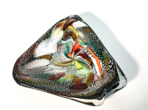 Vintage Art Glass Dish Multicolored Cased Glass Home Decor Abstract Shape Retro Mid Century