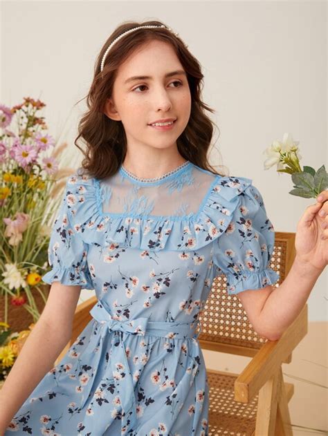 Shein Teen Girls Floral Print Puff Sleeve Dress Shein Usa