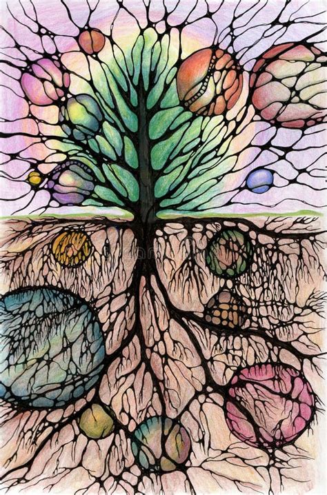 Tree Of Life Neuro Art Graphic Concept Abstract Pencil Drawing Art Therapy Of Brain Task