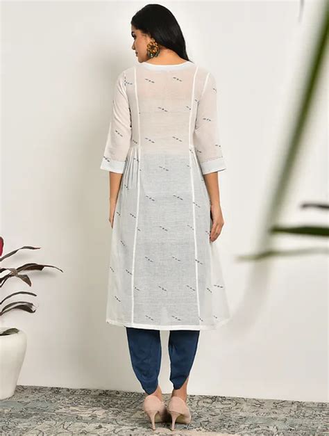 Buy Freya White Handloom Cotton Jamdani Kurta With Gathers Online At