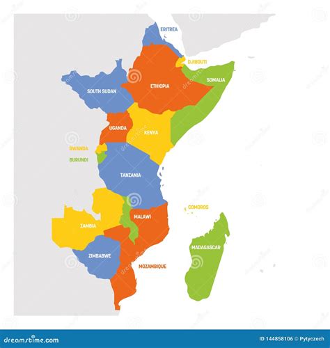 East Africa Region. Map of Countries in Eastern Africa Stock Vector ...