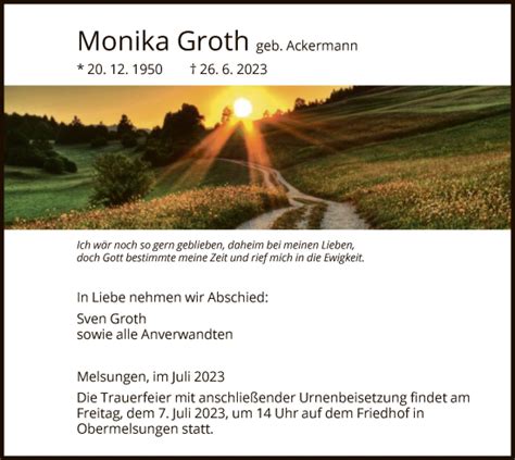 Traueranzeigen Von Monika Groth Trauer HNA De