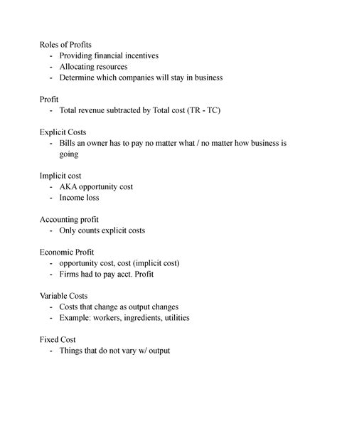 Ch The Firm In Depth Lecture Notes On The Firm Roles Of Profits