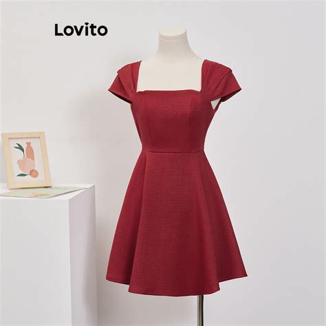 Lovito Women Elegant Plain Jacquard Pleated Dress L80ED071 Shopee