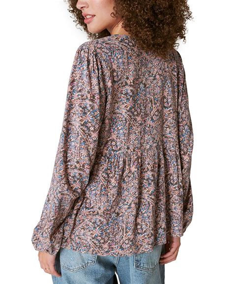 Lucky Brand Womens Cotton Printed Long Sleeve Babydoll Top Macys