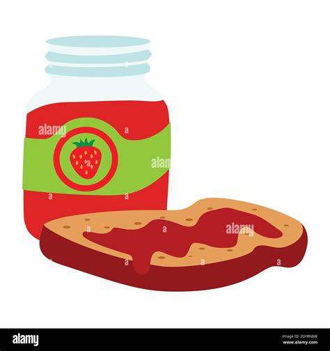 Slice Of Bread Strawberry Jam And Vector Illustration Flat Design Illustration Stock Vector