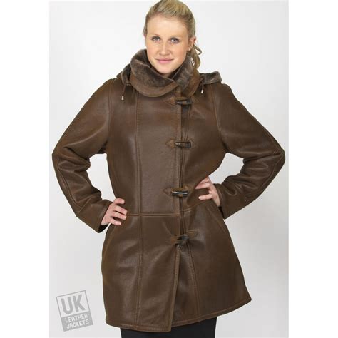 Finest Shearling Sheepskin Duffle Coat Eloise Brown Wool Free UK