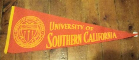 The University Of Southern California Flag Hanging On A Wooden Wall